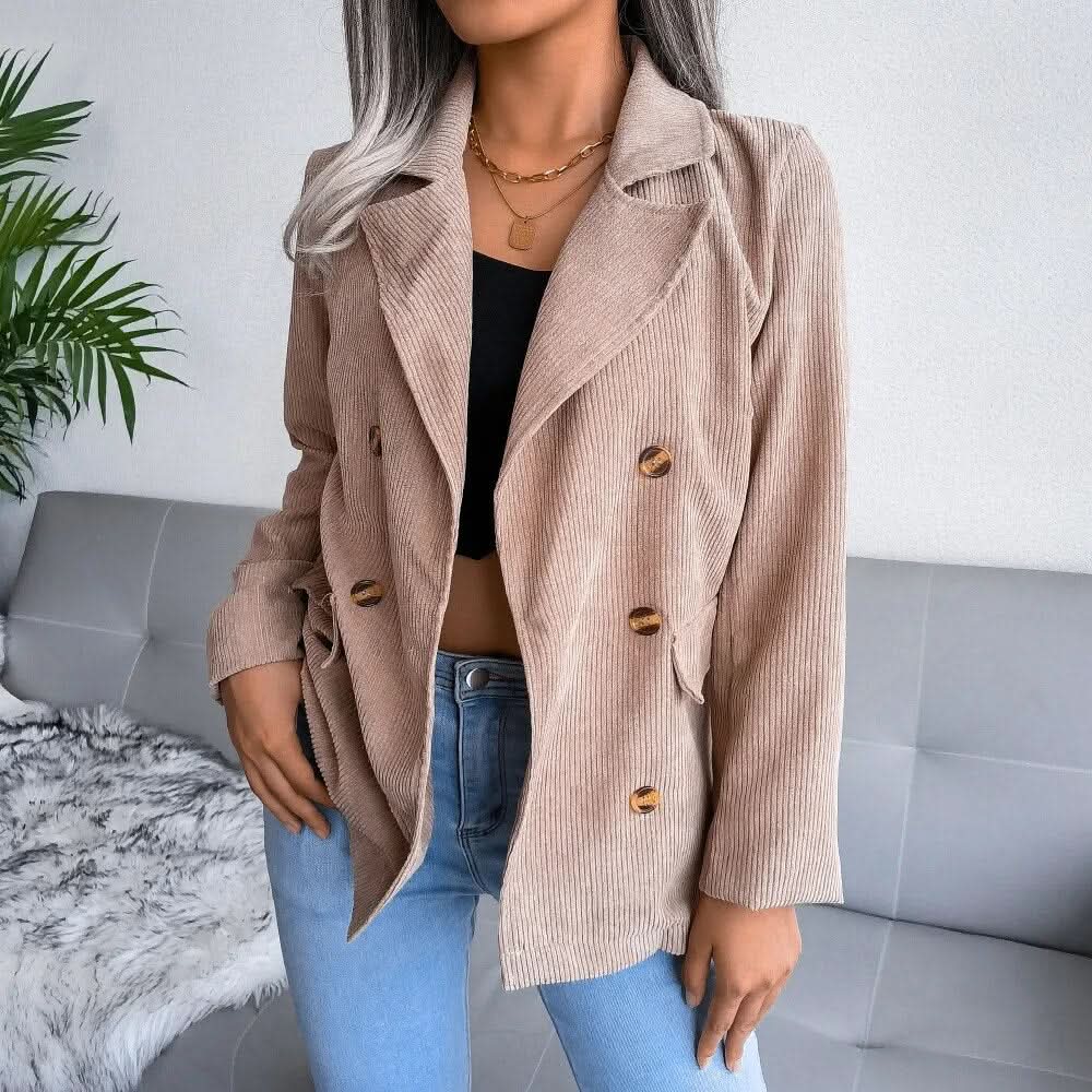 Veste en velours côtelé à double boutonnage élégante, confortable et polyvalente pour femme