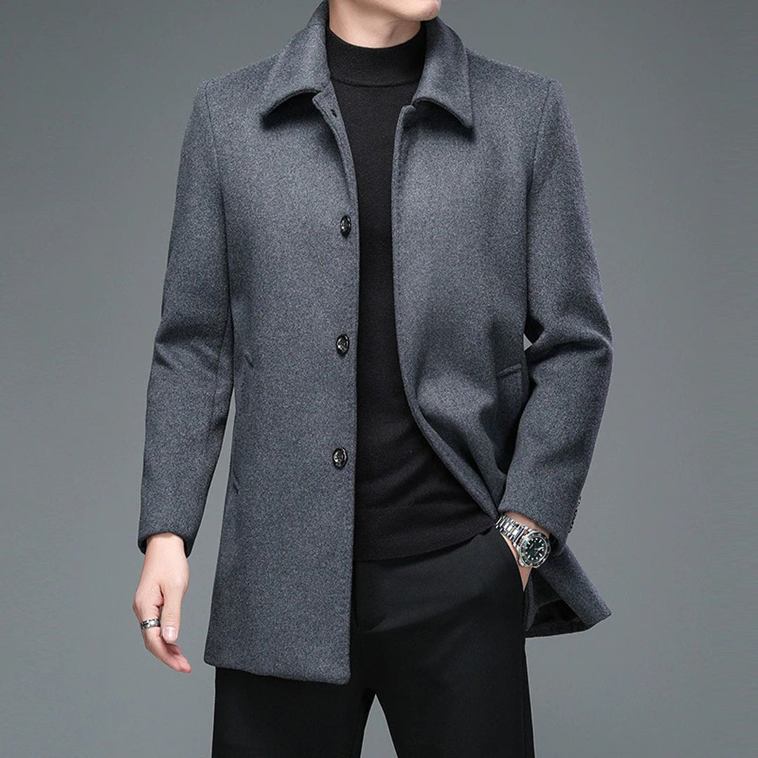 Manteau long homme – Coupe slim – Laine mélangée – Col à revers élégant