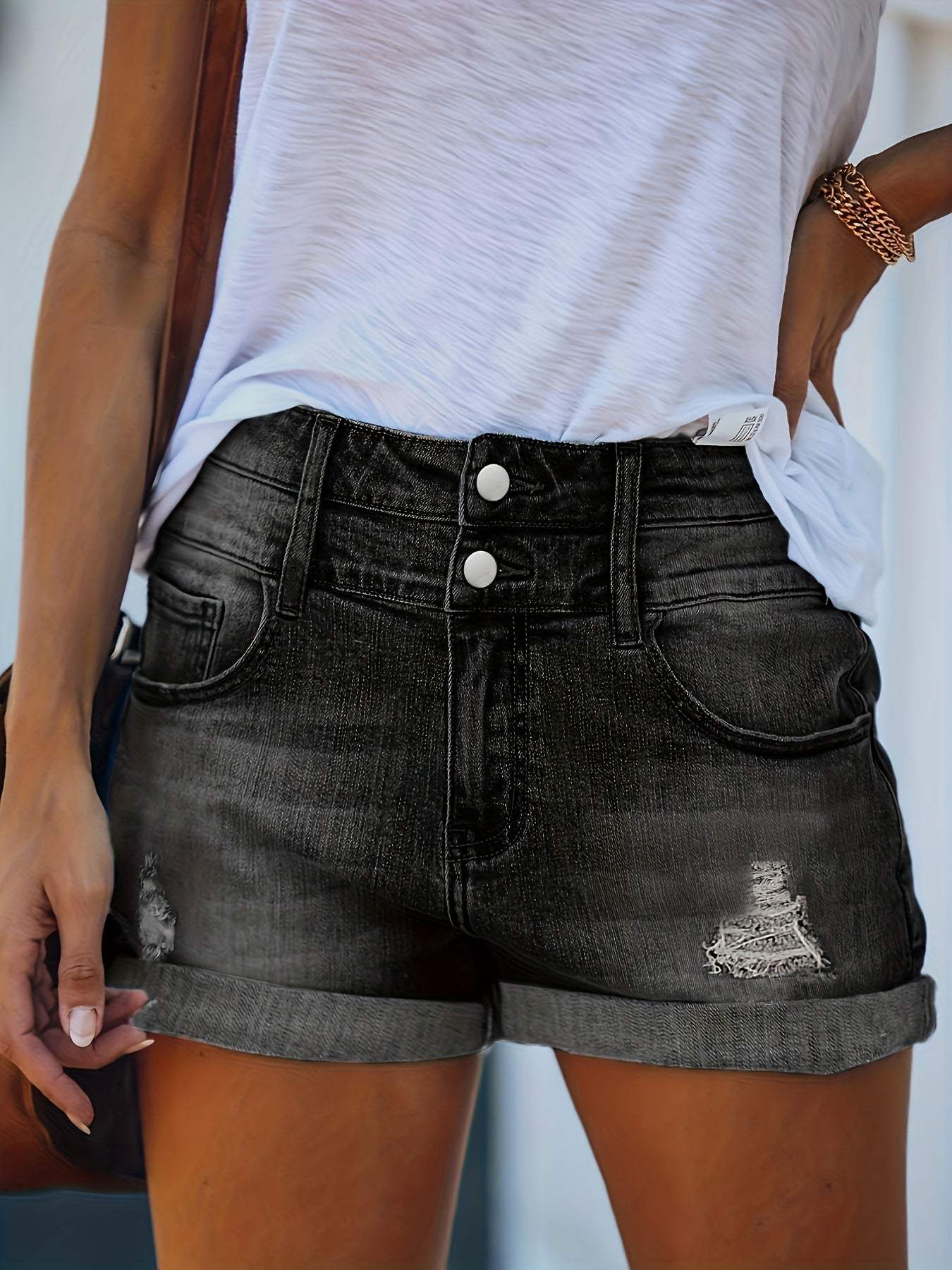 Short en Jean Femme - Taille Haute - Ourlet Relevé - Style Décontracté Vintage