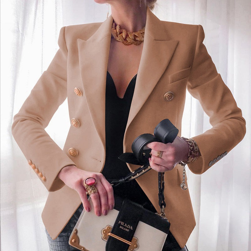 Blazer femme – Coupe cintrée – Double boutonnage – Tissu structuré – Détails dorés