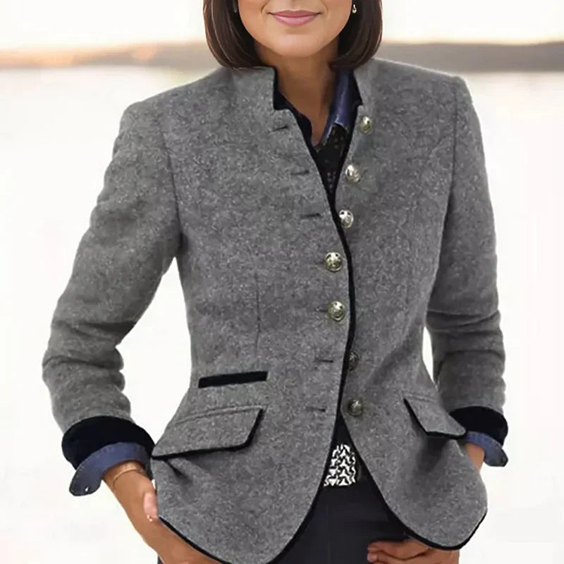Veste femme – Coupe cintrée – Laine – Col montant – Fermeture boutonnée
