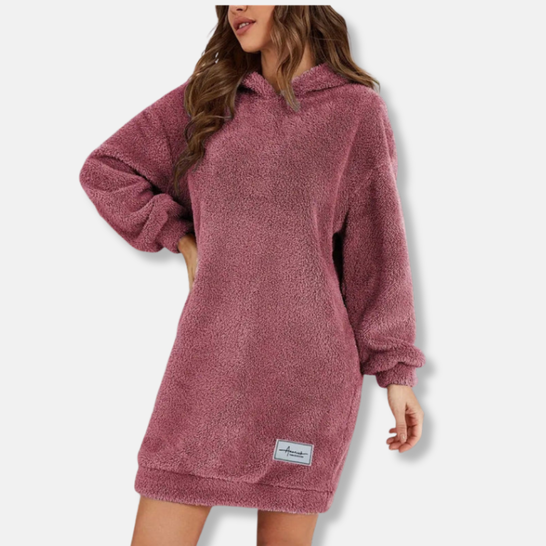 Robe sweat à capuche femme – Coupe oversize – Molleton doux – Manches longues