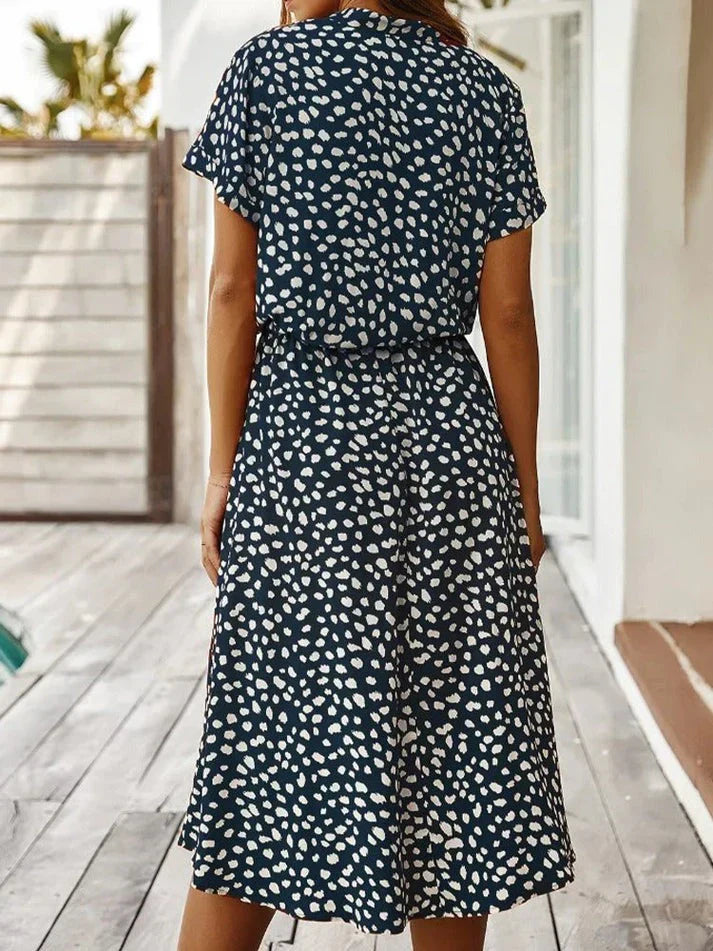 Robe midi femme – Coupe fluide – Tissu respirant – Taille ceinturée – Boutonnée