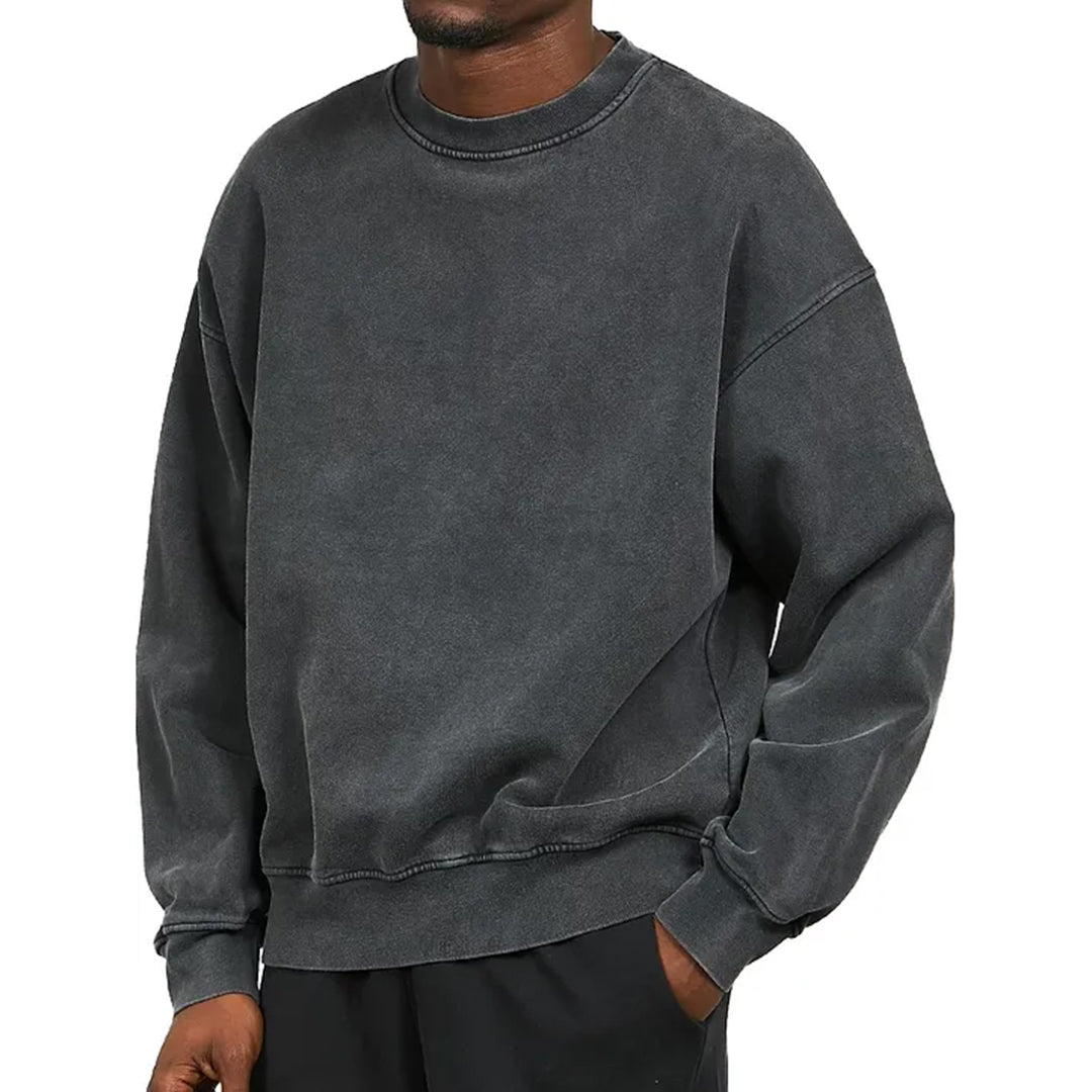 Sweatshirt homme – Coupe décontractée – Coton mélangé – Épaules tombantes – Finition côtelée