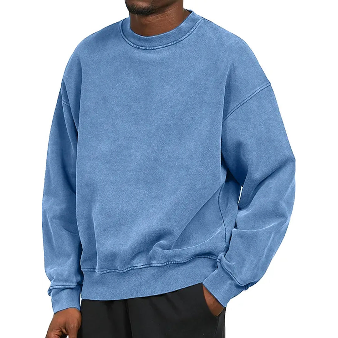 Sweatshirt homme – Coupe décontractée – Coton mélangé – Épaules tombantes – Finition côtelée