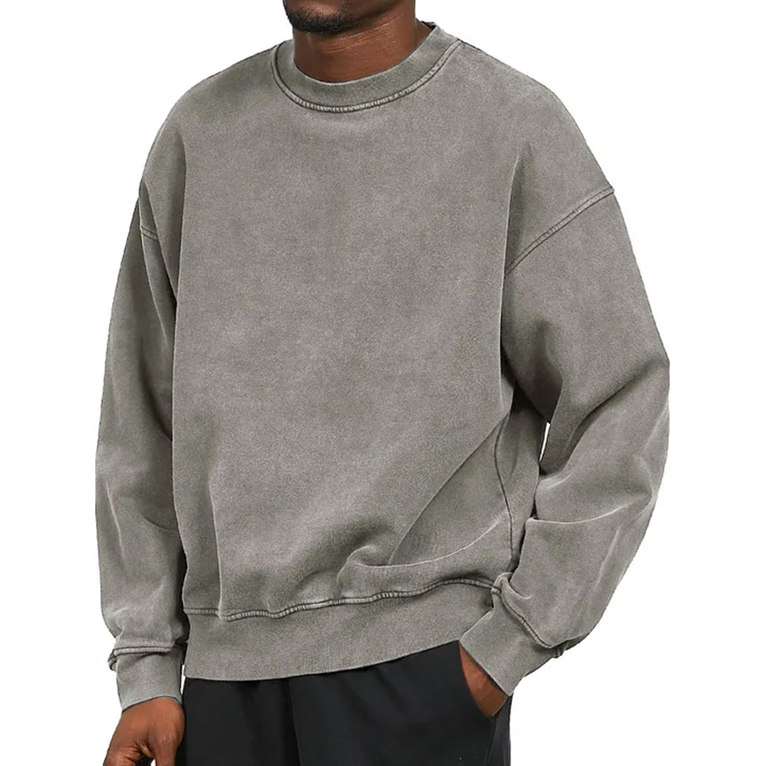 Sweatshirt homme – Coupe décontractée – Coton mélangé – Épaules tombantes – Finition côtelée