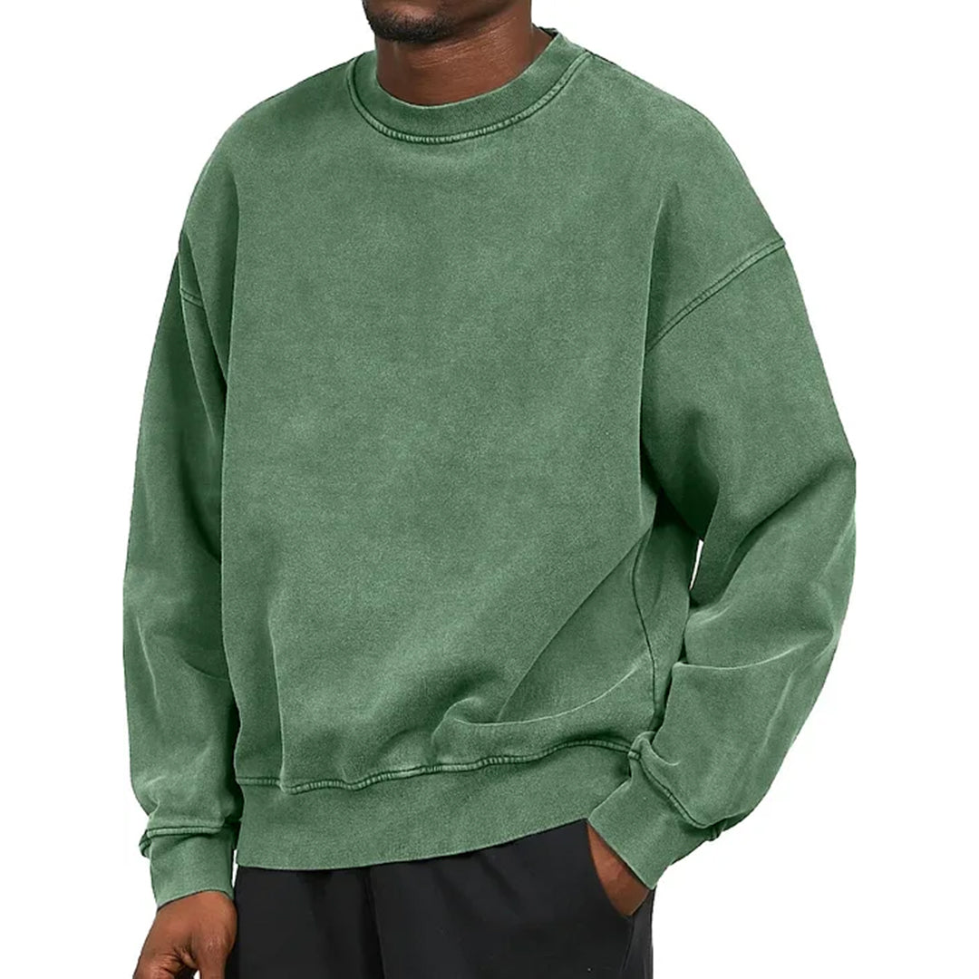 Sweatshirt homme – Coupe décontractée – Coton mélangé – Épaules tombantes – Finition côtelée