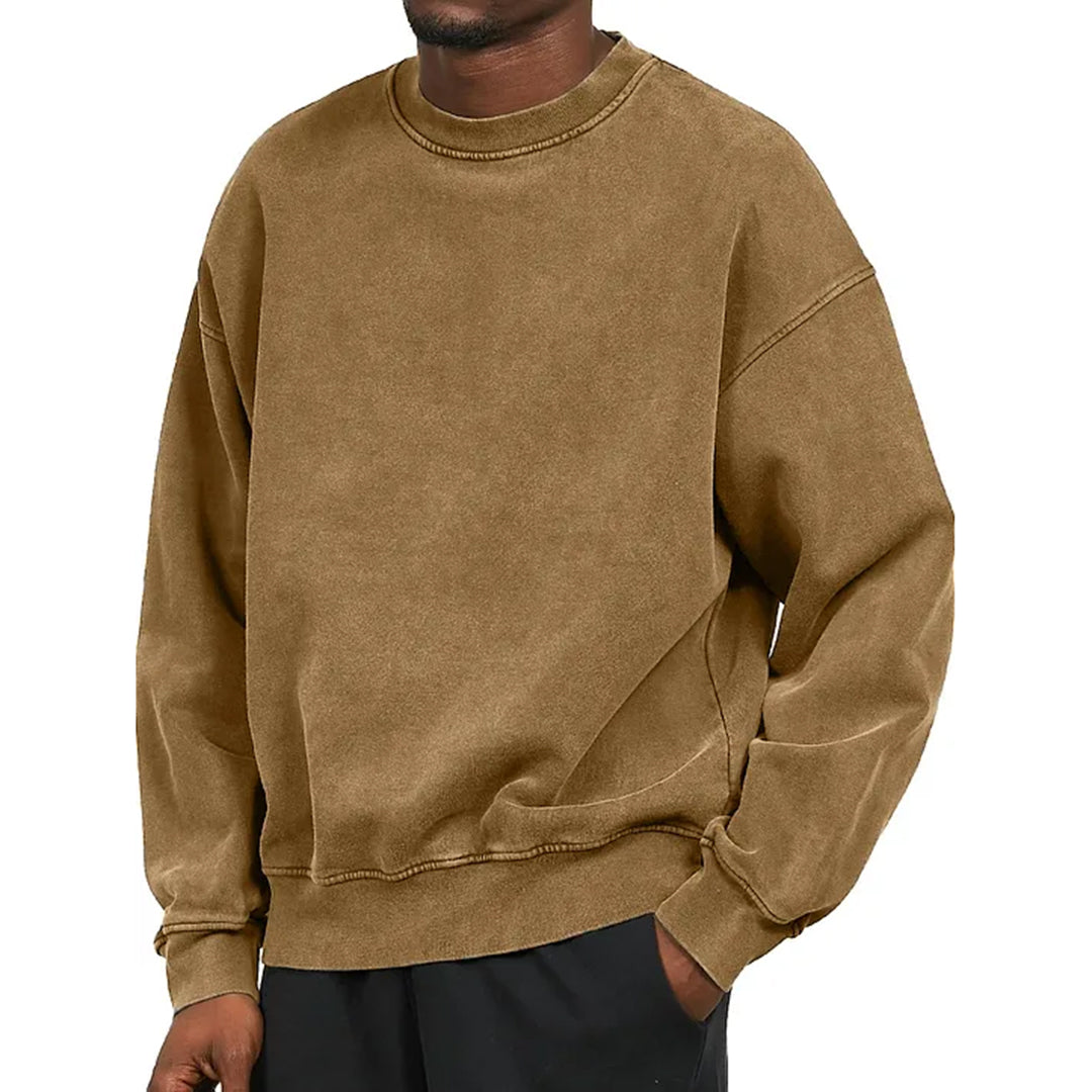 Sweatshirt homme – Coupe décontractée – Coton mélangé – Épaules tombantes – Finition côtelée