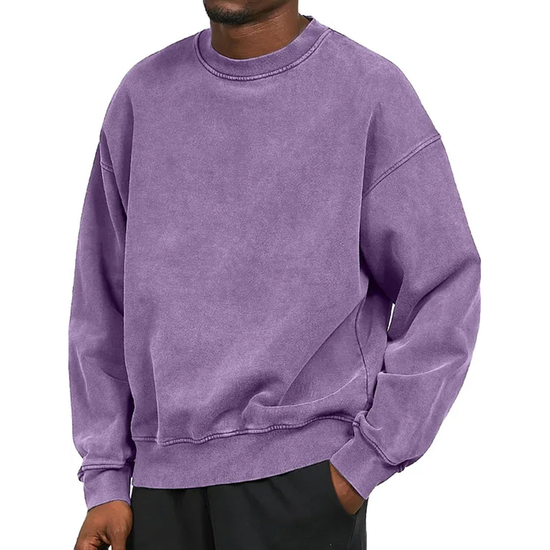 Sweatshirt homme – Coupe décontractée – Coton mélangé – Épaules tombantes – Finition côtelée