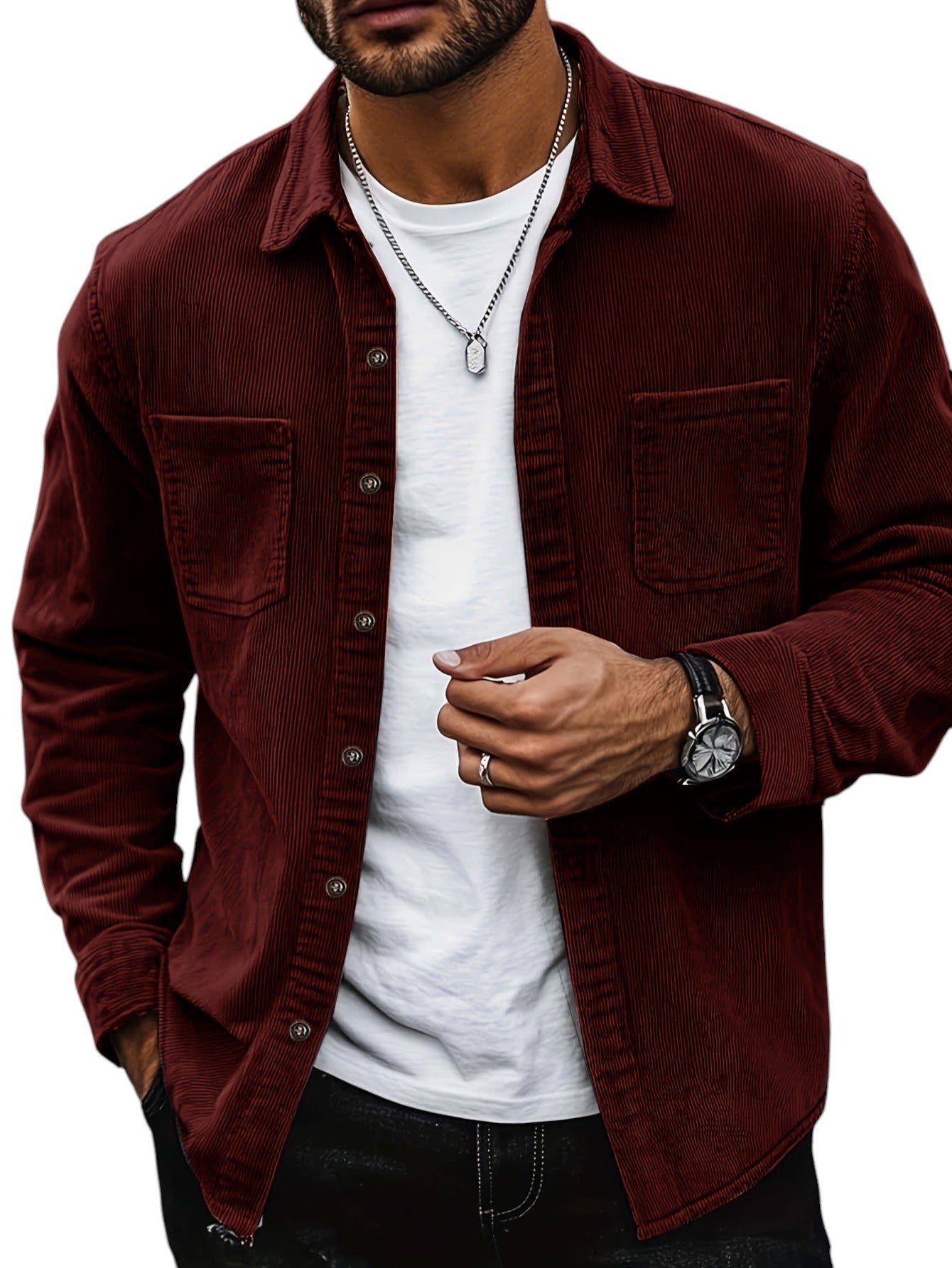 Blazer homme – Coupe régulière – Effet velours côtelé – Poches poitrine – Boutonné