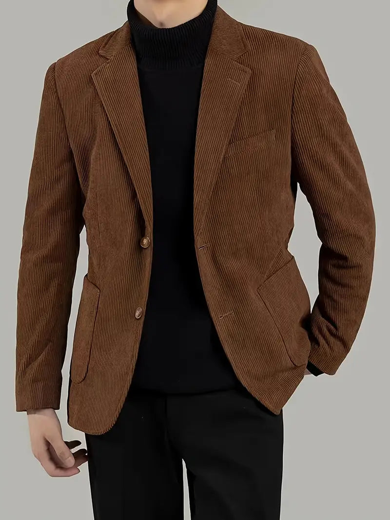 Blazer homme – Coupe ajustée – Côtelé – Boutonnage simple – Poches plaquées