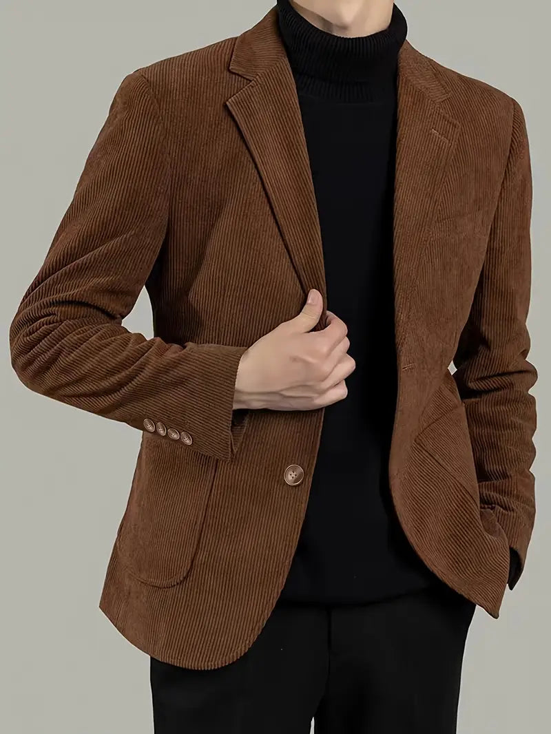 Blazer homme – Coupe ajustée – Côtelé – Boutonnage simple – Poches plaquées
