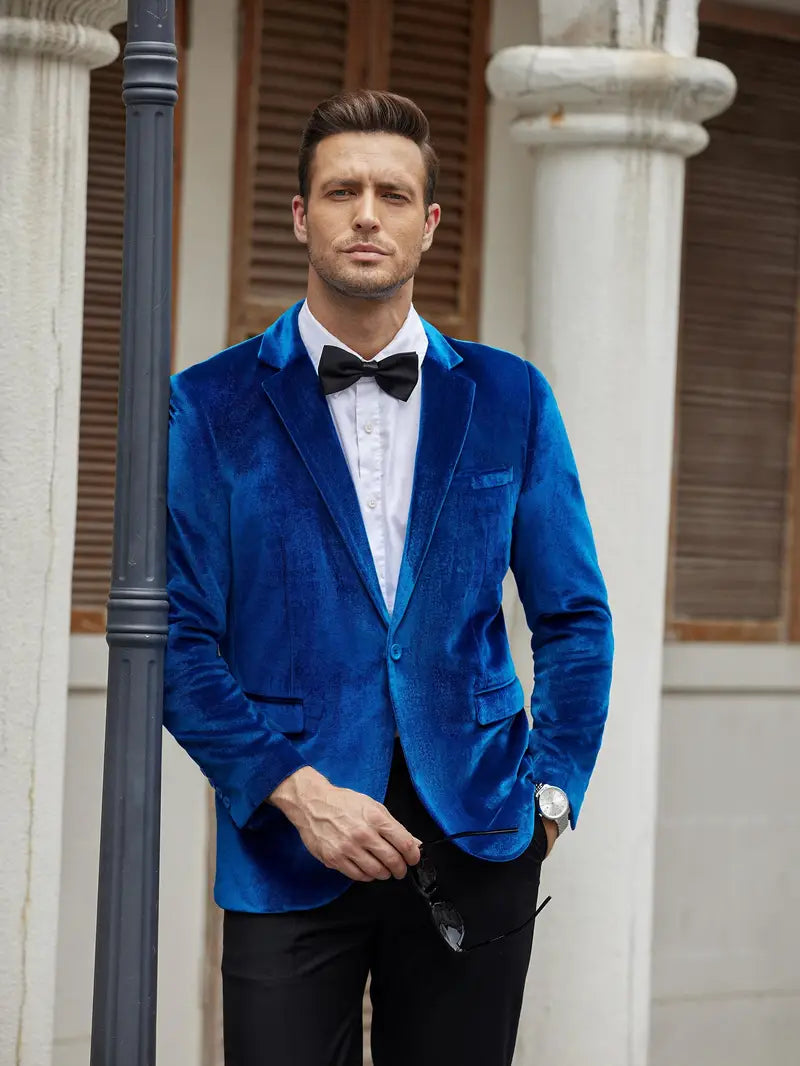 Blazer homme – Coupe ajustée – Velours luxe – Revers satin – Fermeture un bouton