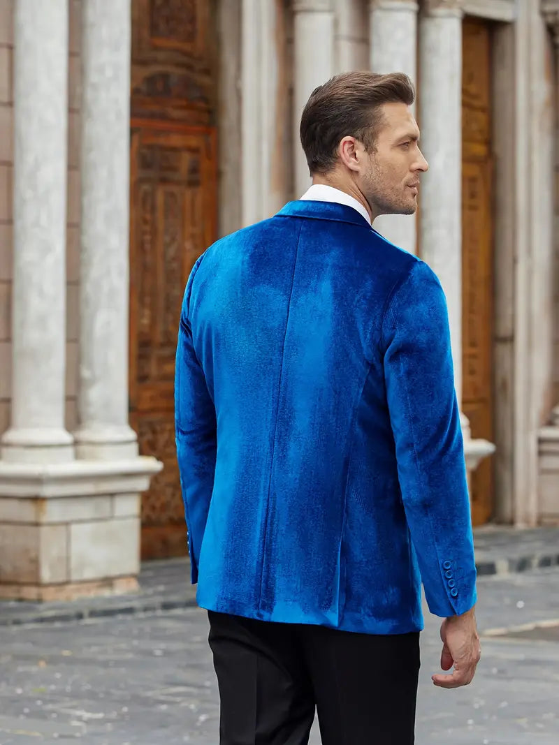 Blazer homme – Coupe ajustée – Velours luxe – Revers satin – Fermeture un bouton