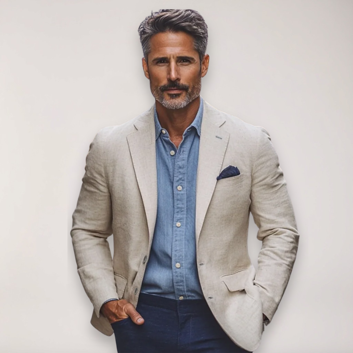 Blazer homme – Coupe ajustée – Mélange coton léger – Revers crantés – Style chic décontracté