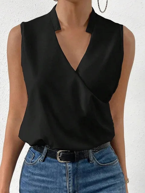 Top sans manches femme – Coupe décontractée – Col V croisé – Tissu respirant doux