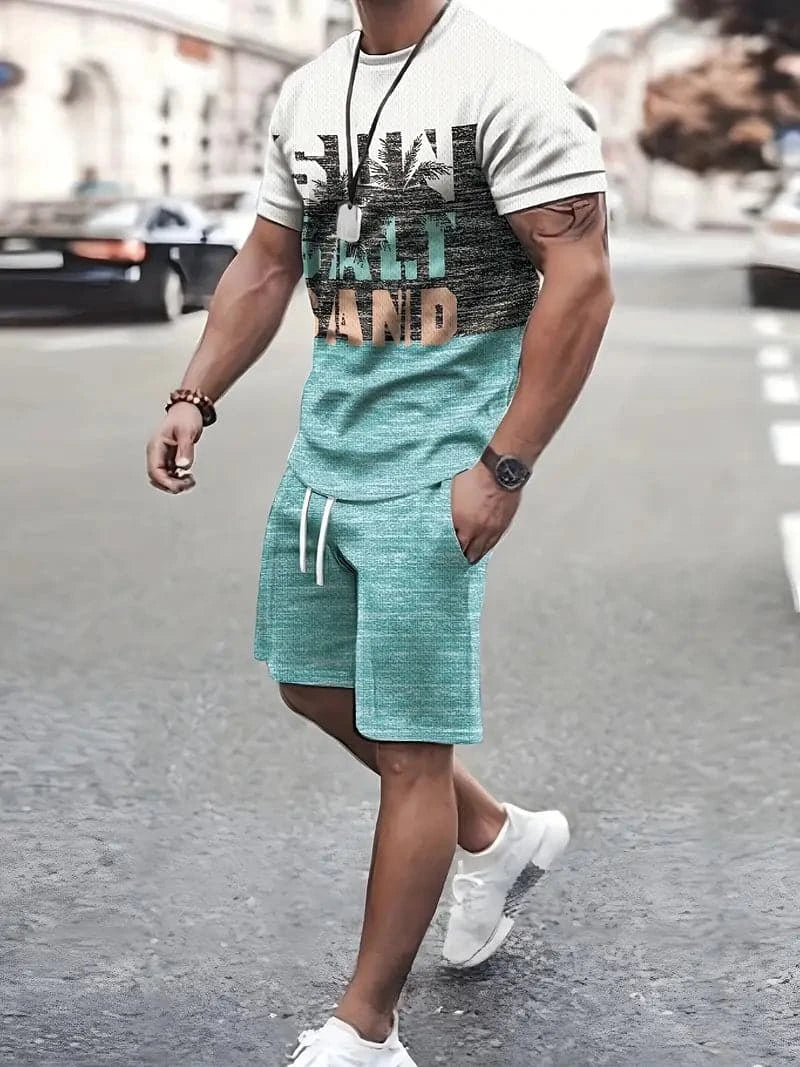 Ensemble T-shirt graphique et short à cordon de serrage Sun-Kissed pour femme