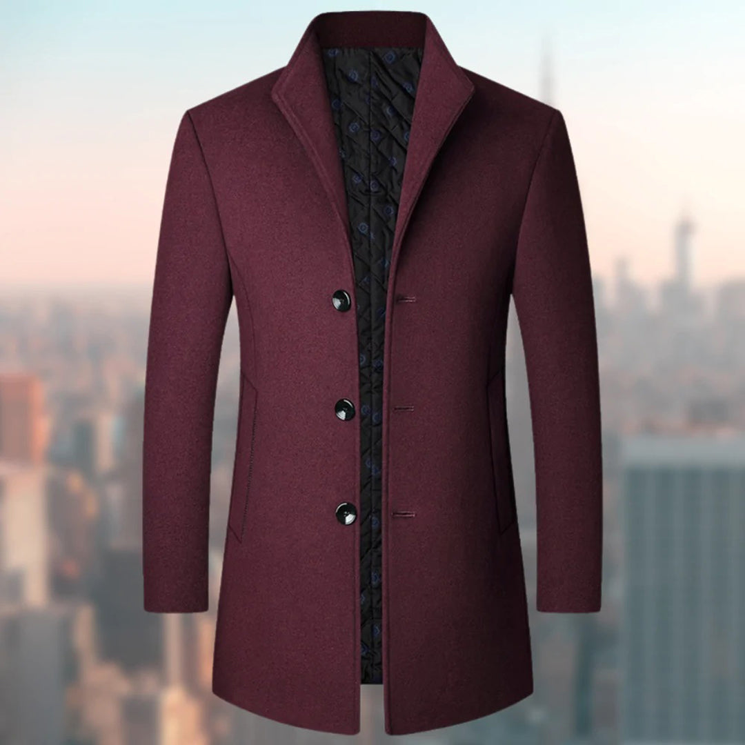 Manteau long homme – Coupe ajustée – Laine – Intérieur matelassé – Boutonnage simple