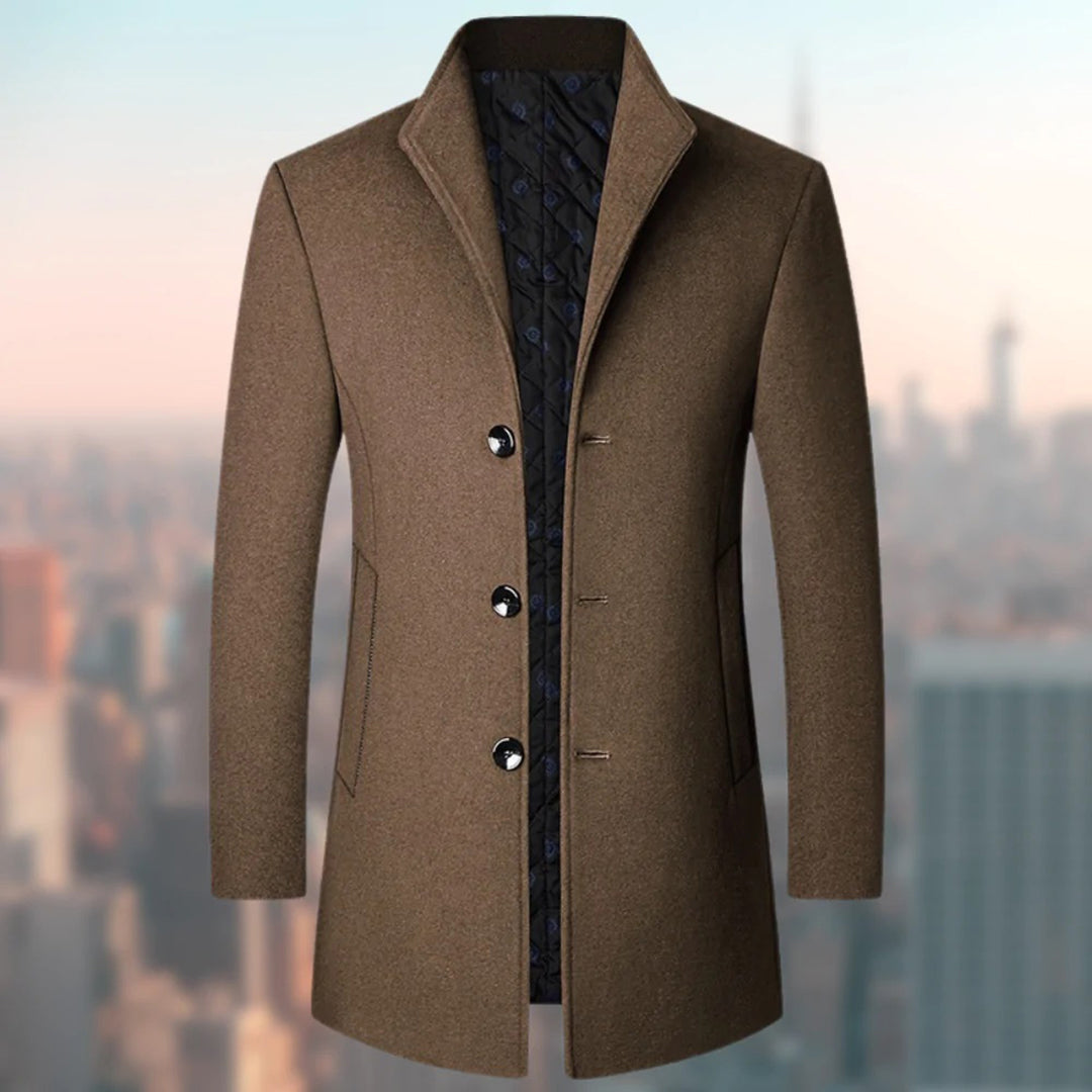 Manteau long homme – Coupe ajustée – Laine – Intérieur matelassé – Boutonnage simple