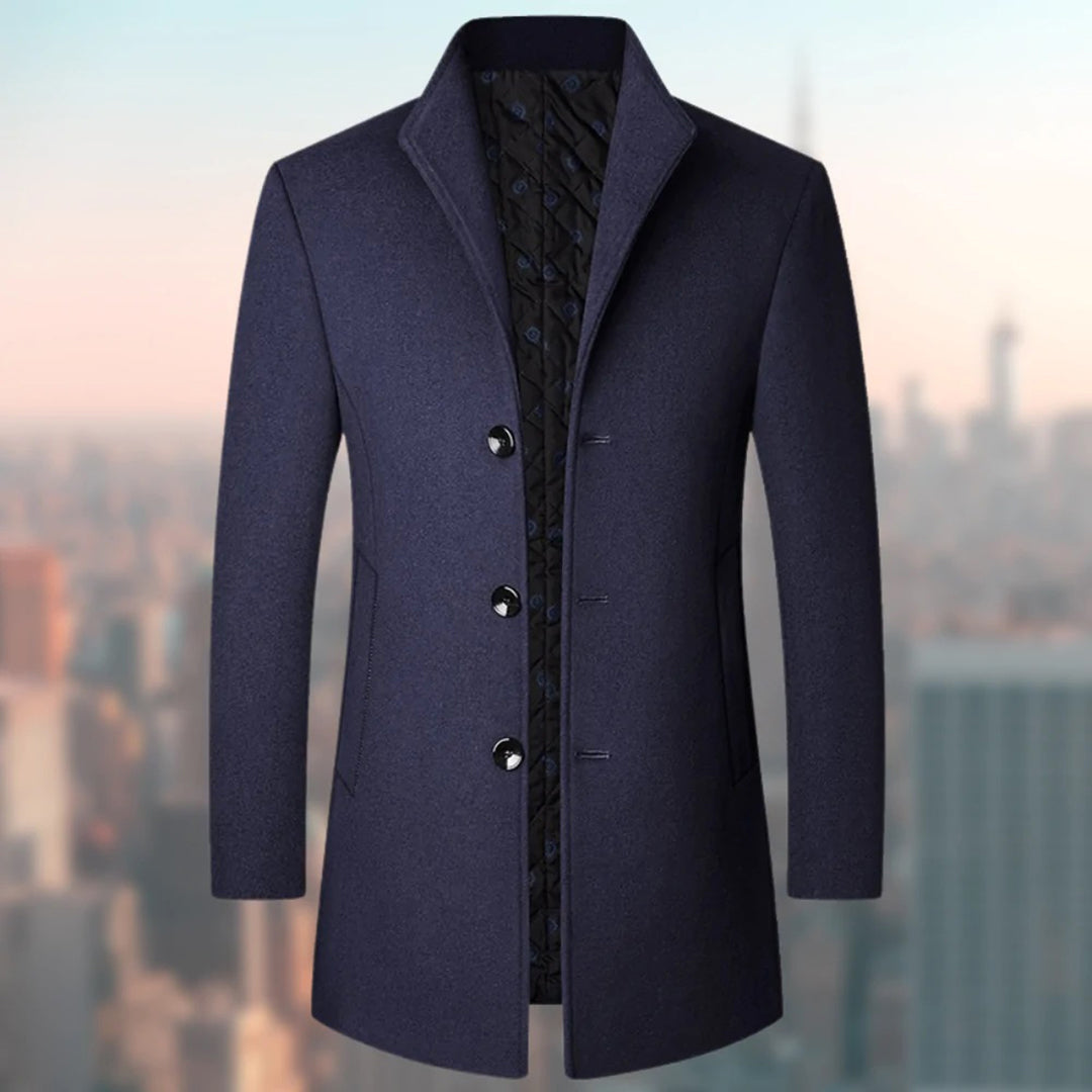 Manteau long homme – Coupe ajustée – Laine – Intérieur matelassé – Boutonnage simple
