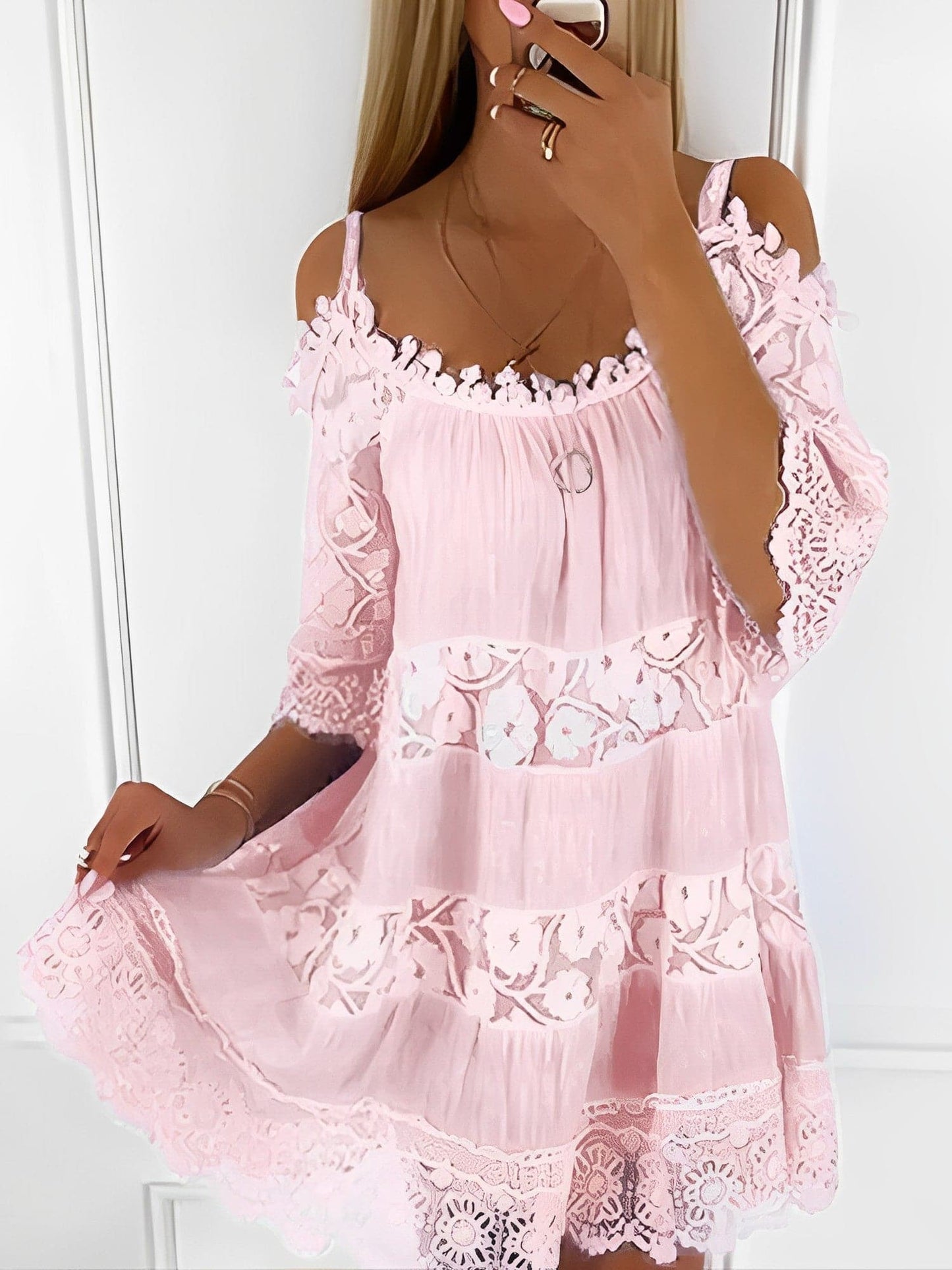 Laja - Nouvelle mini-robe bohème à col rond pour femme