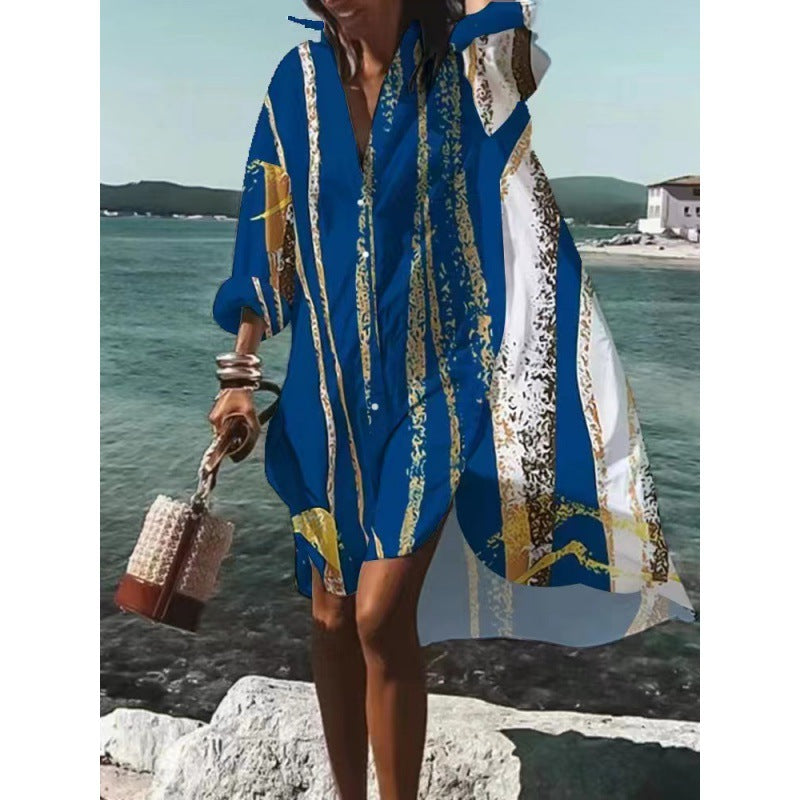 Robe femme – Coupe décontractée – Tissu respirant – Col en V – Longueur genou