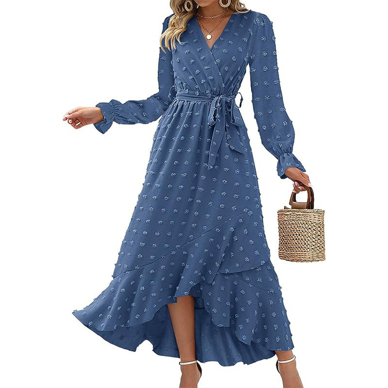 Robe Portefeuille Femme - Manches Longues - Décolleté V - Ceinture Ajustable - Coupe Fluide