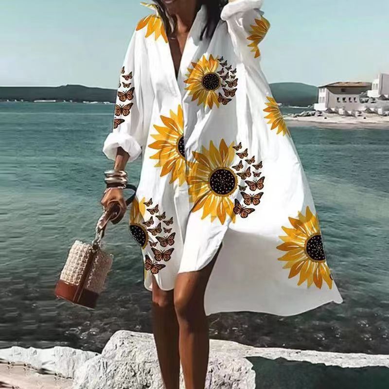 Robe femme – Coupe décontractée – Tissu respirant – Col en V – Longueur genou
