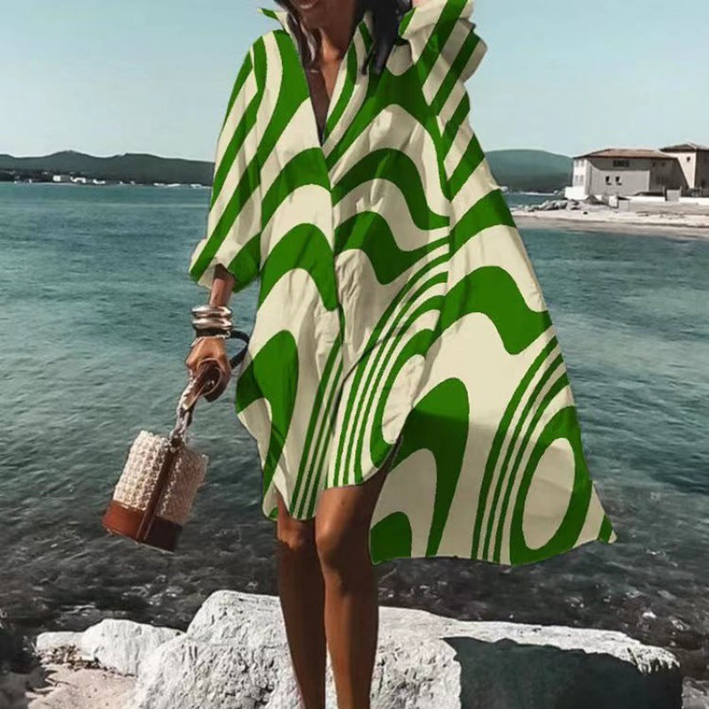 Robe femme – Coupe décontractée – Tissu respirant – Col en V – Longueur genou