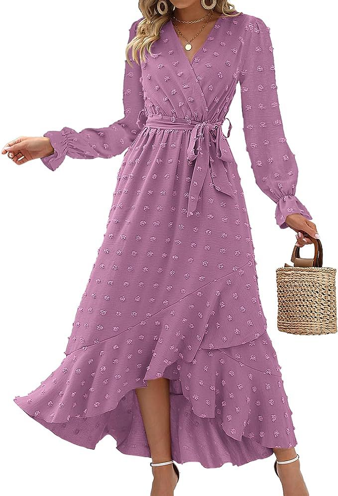 Robe Portefeuille Femme - Manches Longues - Décolleté V - Ceinture Ajustable - Coupe Fluide