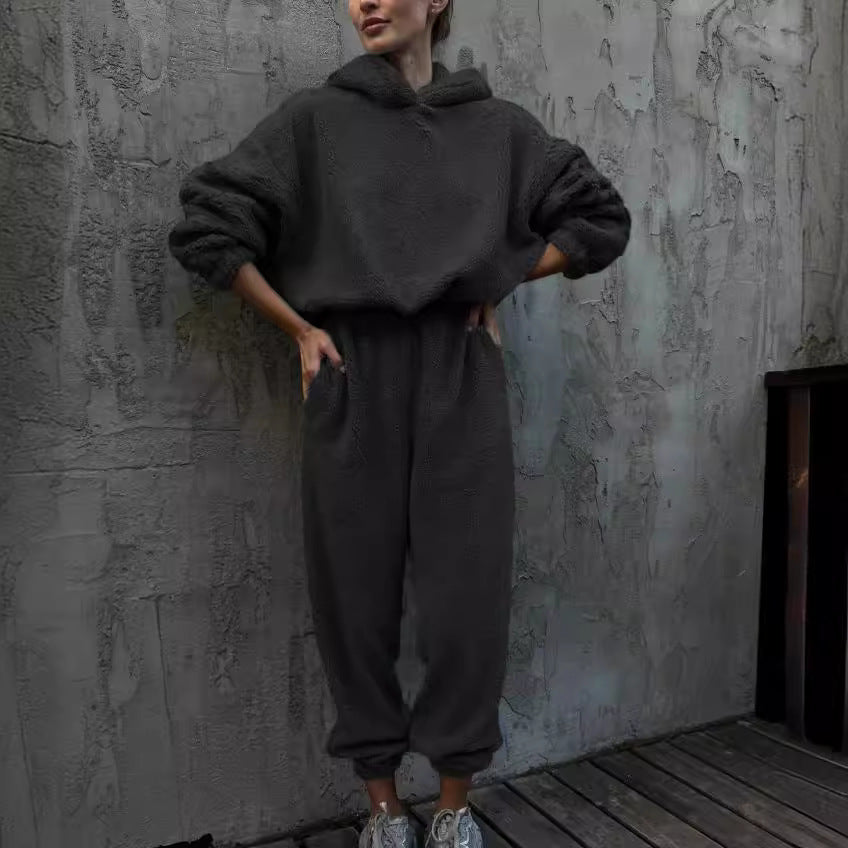 Ensemble Loungewear Femme – Coupe Décontractée – Fleece Doux – Taille Haute Ajustable