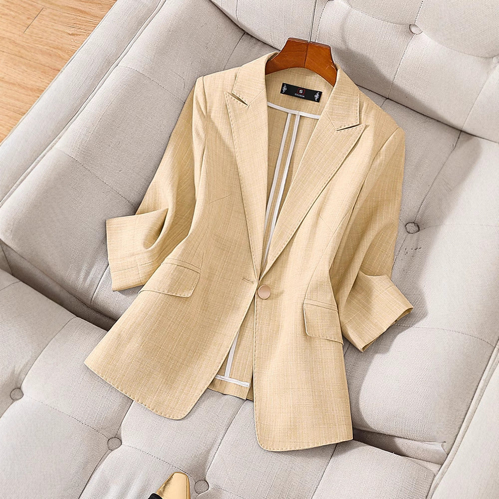Blazer femme – Coupe cintrée – Tissu luxe – Manches trois-quarts – Revers cranté