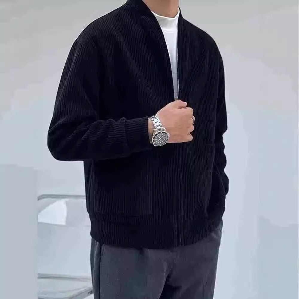 Veste homme en velours côtelé – Coupe décontractée – Col V – Fermeture zippée