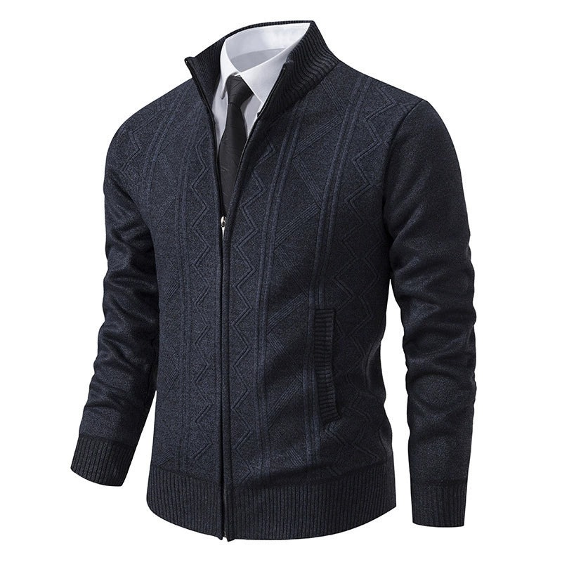 Veste cardigan homme – Maille laine – Coupe ajustée – Col montant – Fermeture zippée