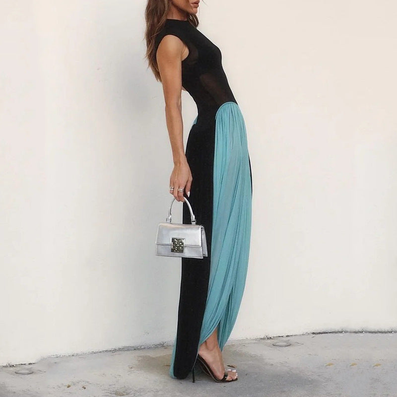 Robe femme sans manches – Coupe évasée élégante – Tulle fluide – Longue formelle