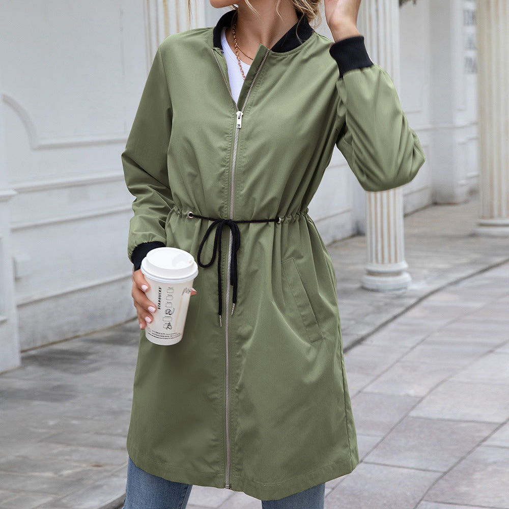 Veste imperméable femme – Coupe droite – Capuche – Taille ajustable – Mi-longue