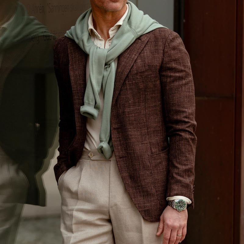 Blazer homme – Coupe slim – Coton lin texturé – Deux boutons – Revers cranté
