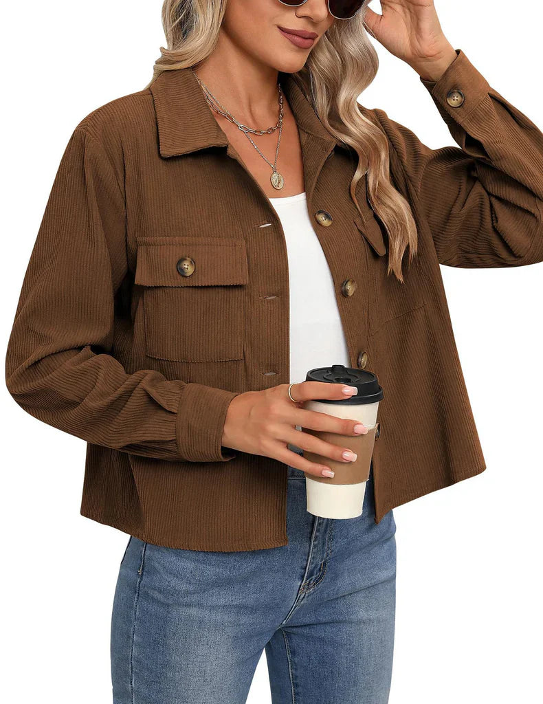 Veste utilitaire femme – Coupe décontractée – Texture côtelée – Boutonnage frontal