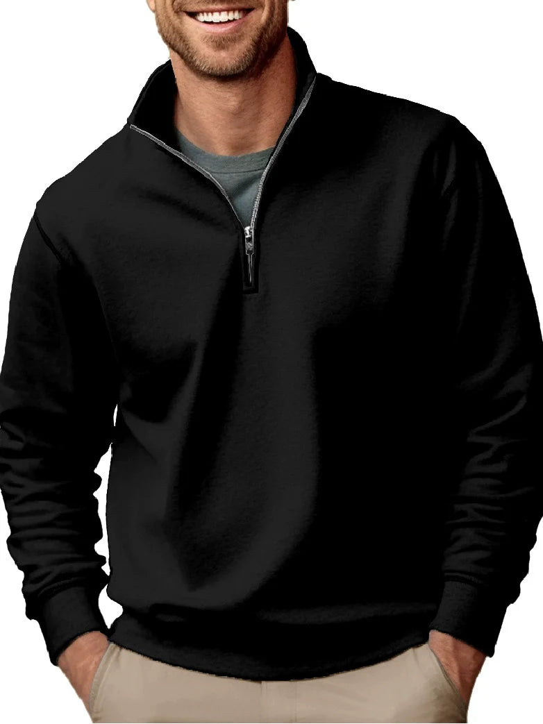 Sweatshirt homme – Coupe régulière – Polaire douce – Col montant zippé – Style décontracté