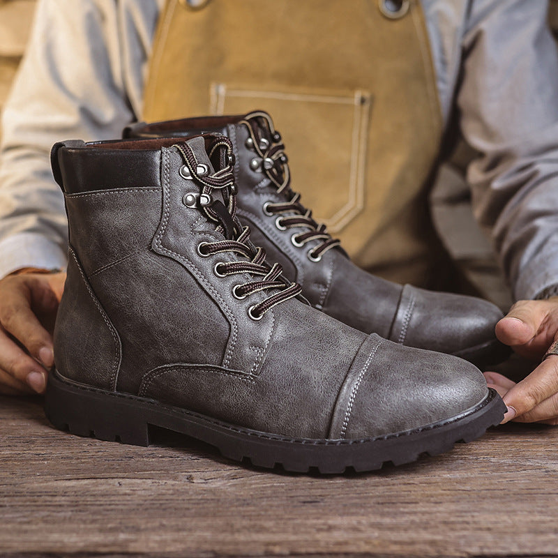Bottes à Lacets Homme – Cuir Lisse – Tige Cheville – Bout Renforcé – Col Matelassé