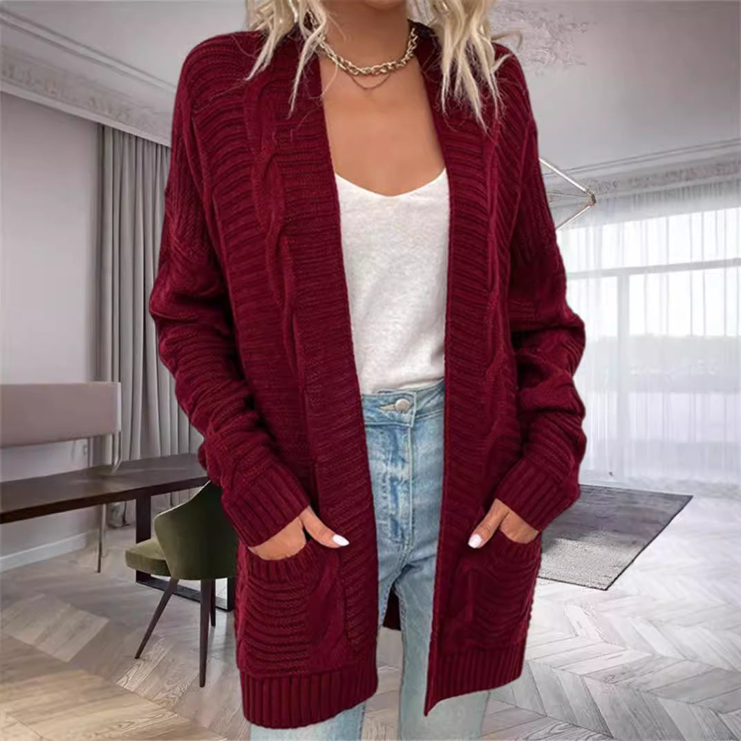 Gilet femme – Coupe oversize – Maille épaisse – Tricot torsadé – Poches avant