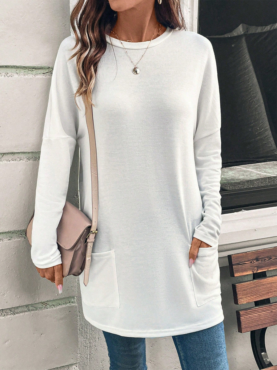 Sweatshirt femme – Coupe décontractée – Coton doux – Col rond – Poches hanches
