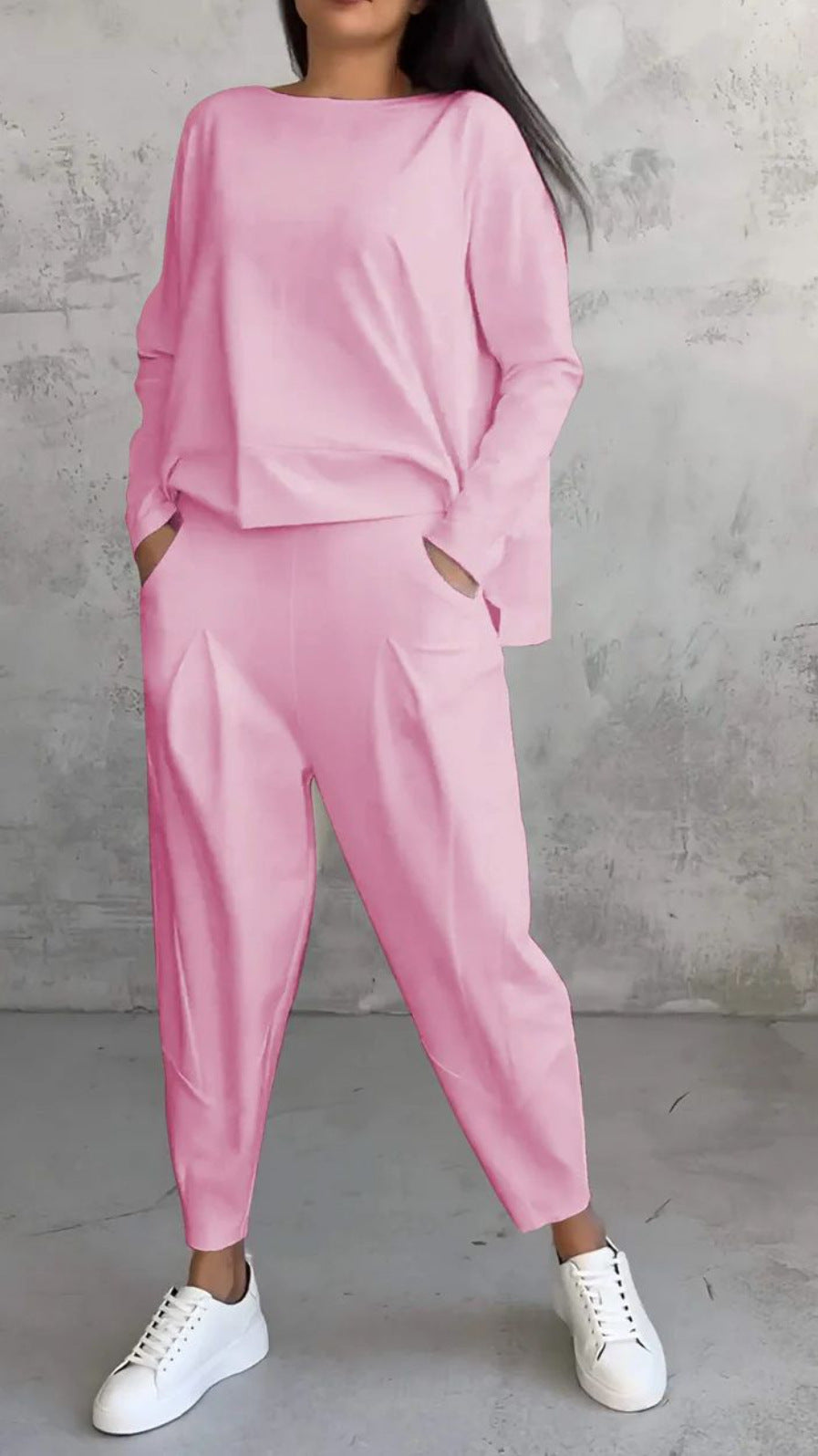 Costume Femme Deux Pièces – Coupe Slim – Haut Manches Longues Col Rond – Pantalon Fuselé