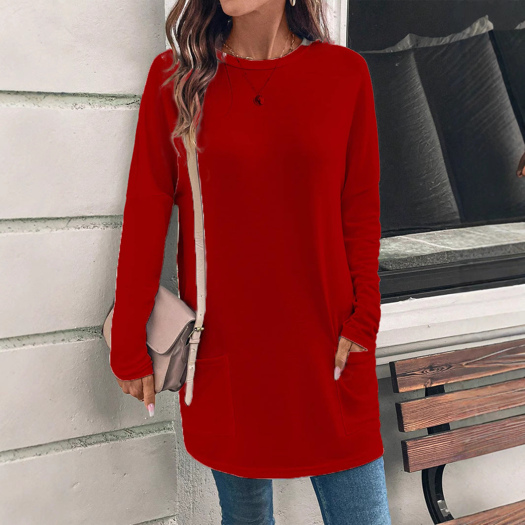 Sweatshirt femme – Coupe décontractée – Coton doux – Col rond – Poches hanches
