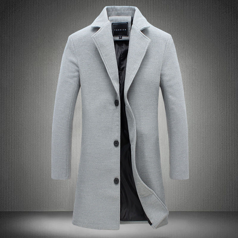 Manteau mi-long homme – Coupe ajustée – Laine – Col cranté – Boutonnage simple