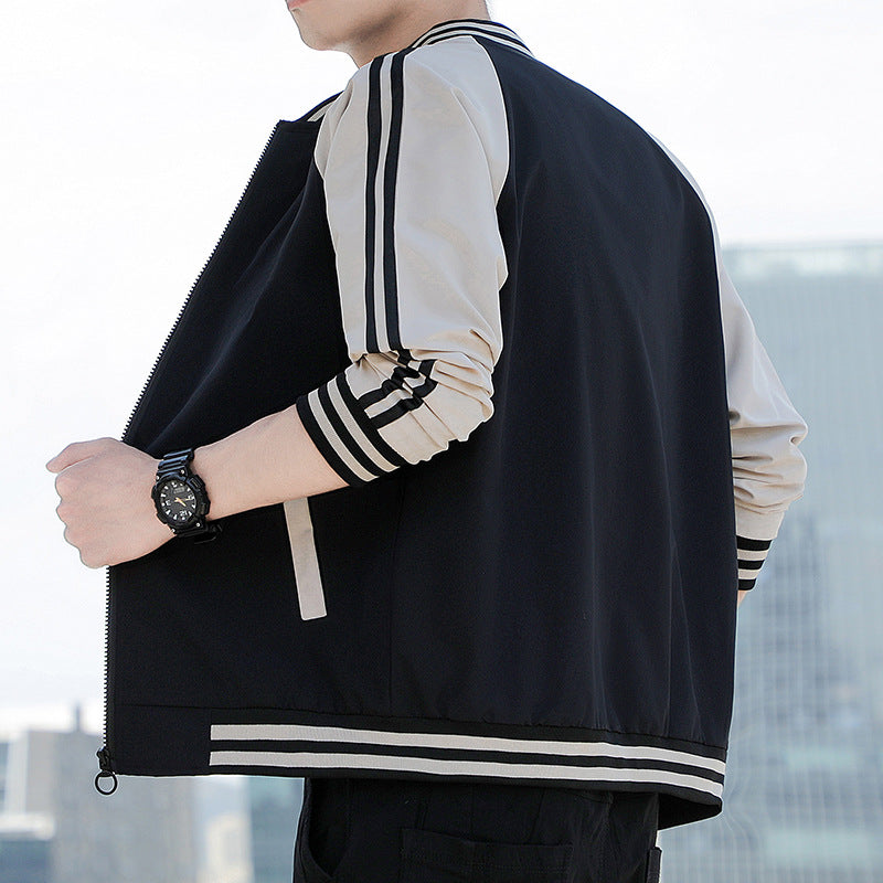 Blouson Homme – Coupe Décontractée – Fermeture Zippée – Finitions Côtelées – Manches Rayées