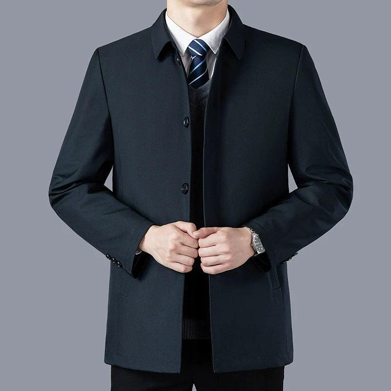 Veste mi-longue homme – Coupe ajustée – Coton – Col tailleur – Fermeture à boutons