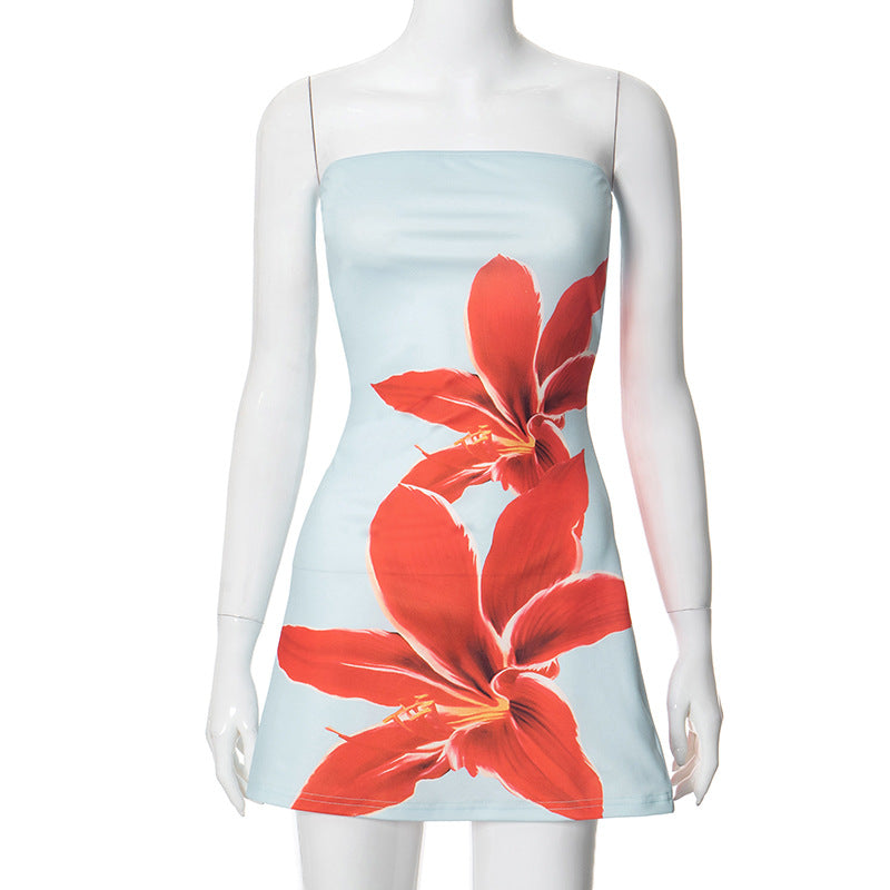 Robe mini femme – Coupe moulante – Sans bretelles – Imprimé floral élégant