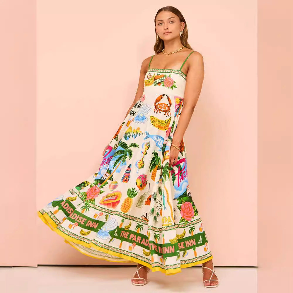 Robe midi femme – Bretelles fines – Corsage smocké – Coupe évasée fluide