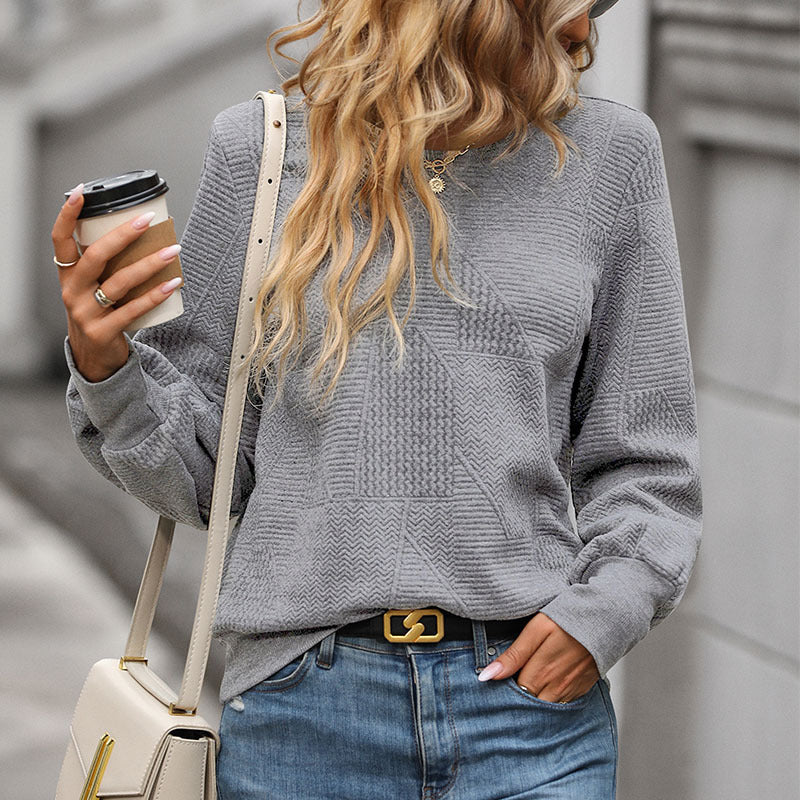 Sweatshirt femme – Maille douce – Coupe ample – Motif texturé – Col rond